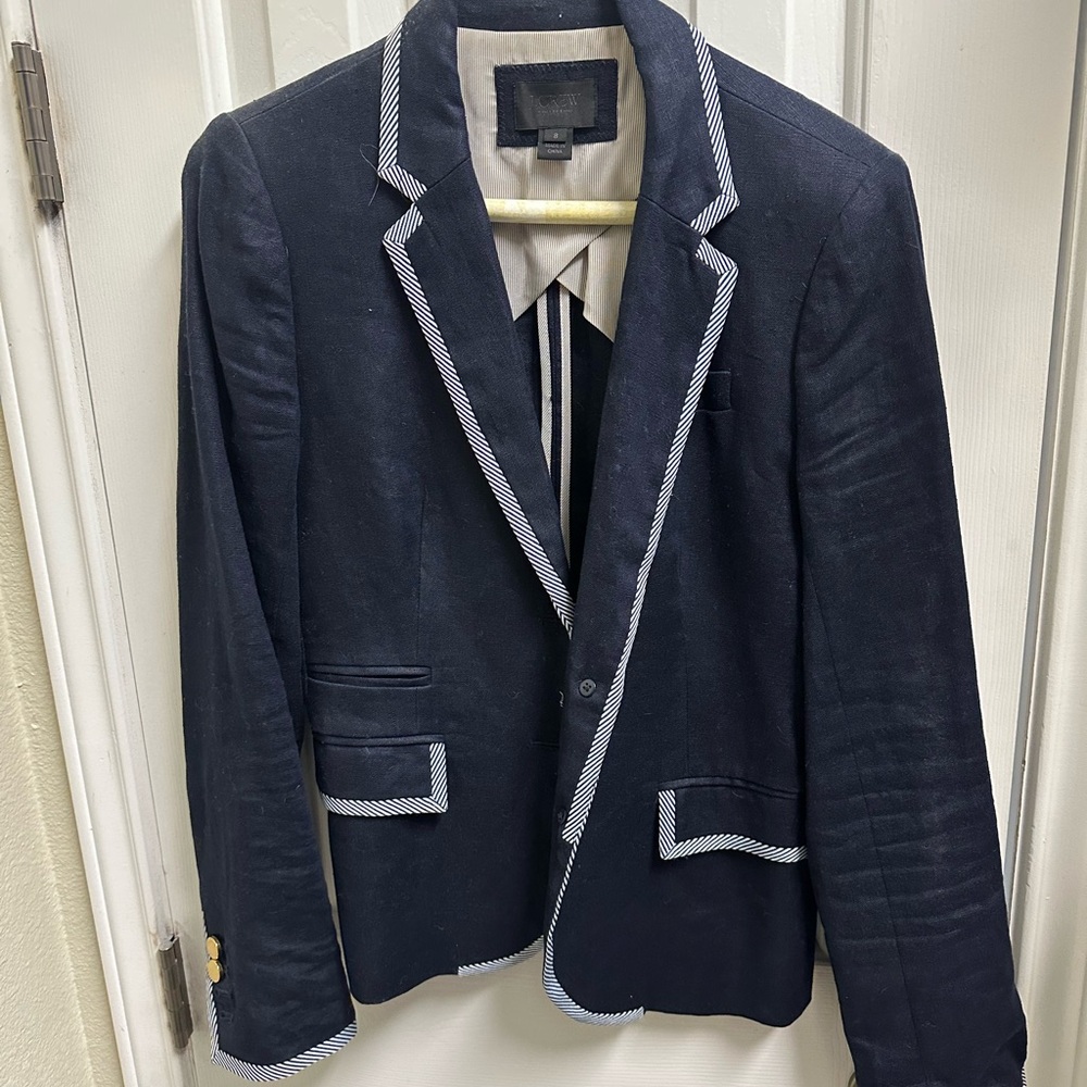 J. Crew Navy and White Striped Blazer - linen
